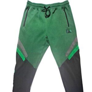 Pyramid Track Pants Mens Green/Black Tapered Zipper Legs/Pockets Sport Athletic